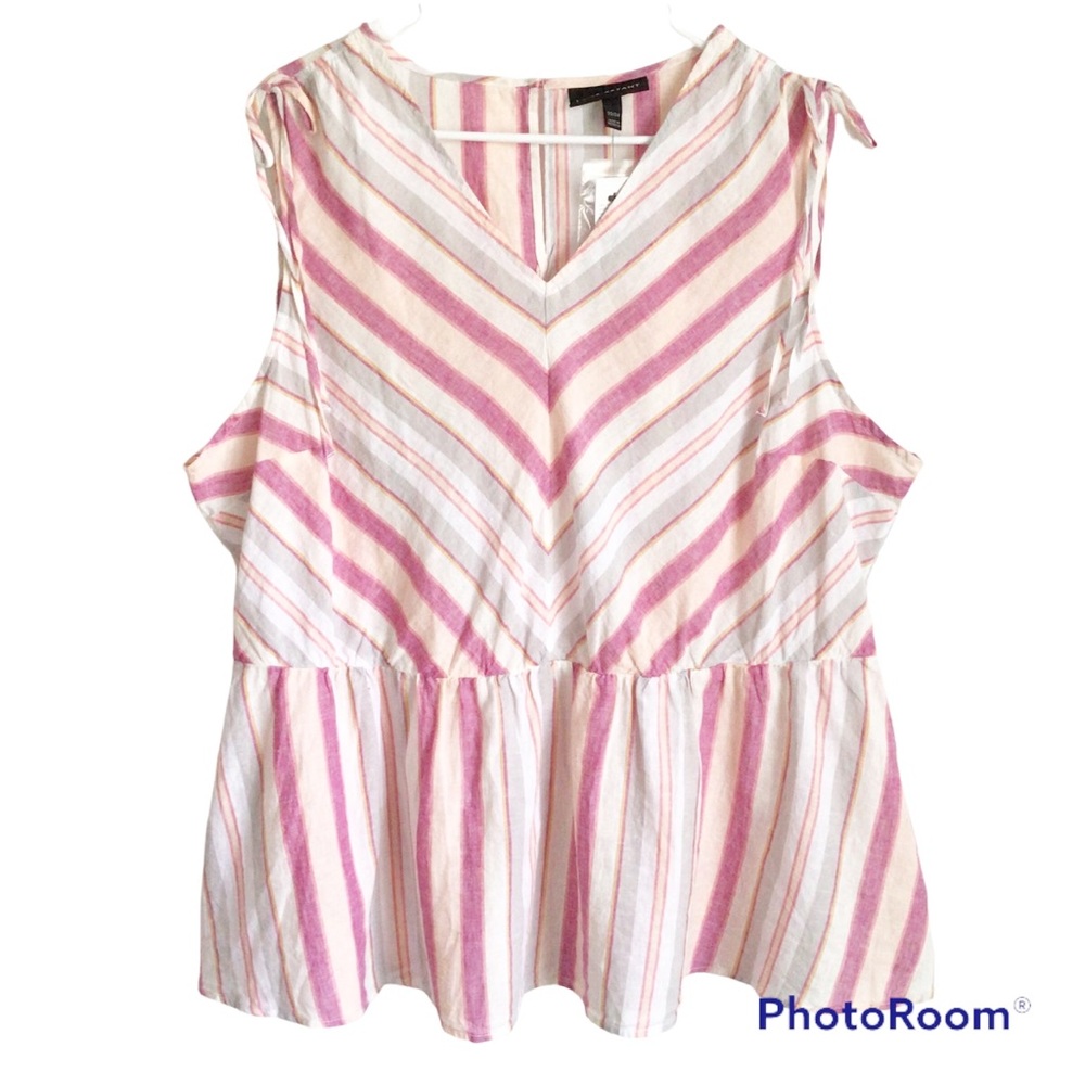 Lane Bryant New Striped Sleeveless Linen Blend Peplum Top Size 22/24